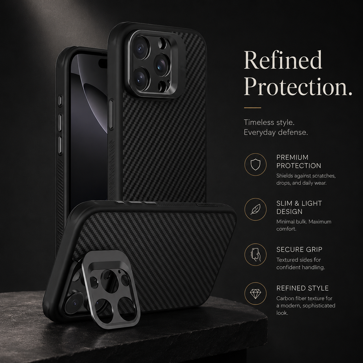 Premium iPhone Case MagSafe Compatible 600D Kevlar Aramid Cover Invisible Camera Ring Stand Shockproof Slim Half Wrapped Protective Design