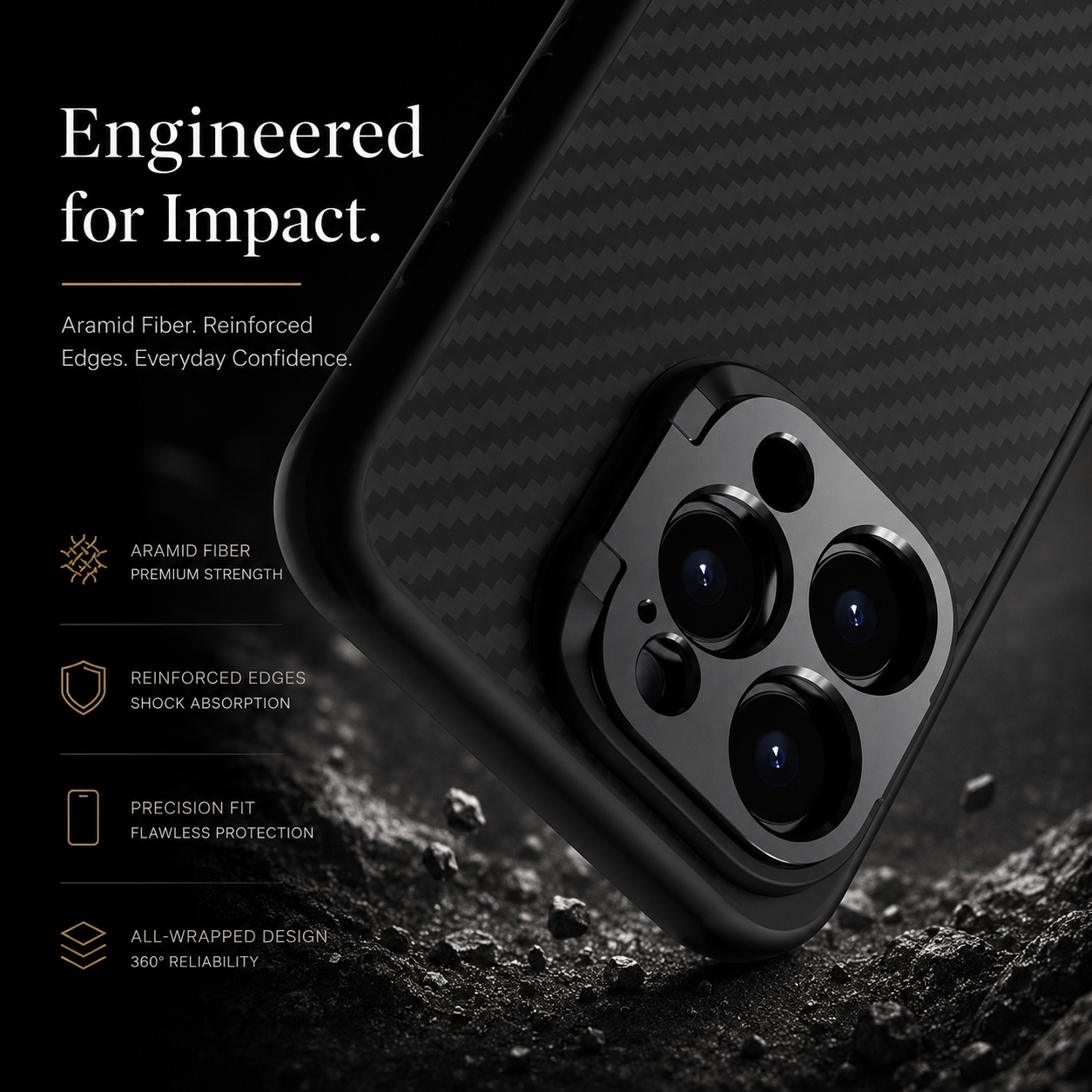 Premium iPhone Case MagSafe Compatible 600D Kevlar Aramid Cover Invisible Camera Ring Stand Shockproof Slim Half Wrapped Protective Design