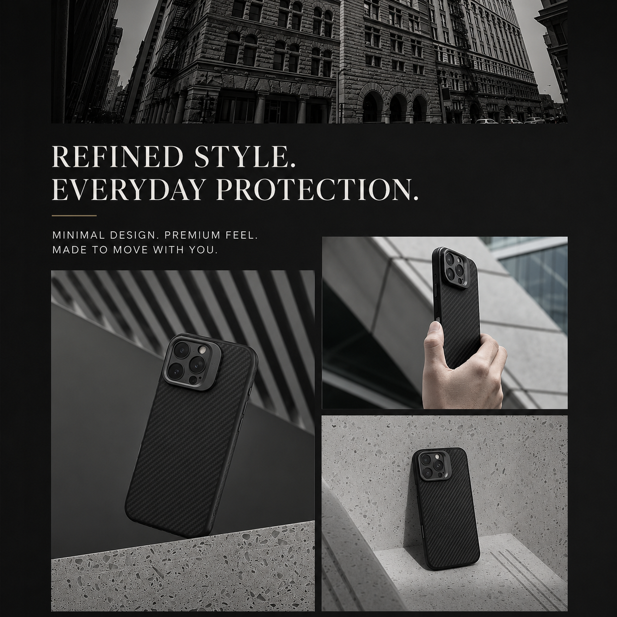 Premium iPhone Case MagSafe Compatible 600D Kevlar Aramid Cover Invisible Camera Ring Stand Shockproof Slim Half Wrapped Protective Design