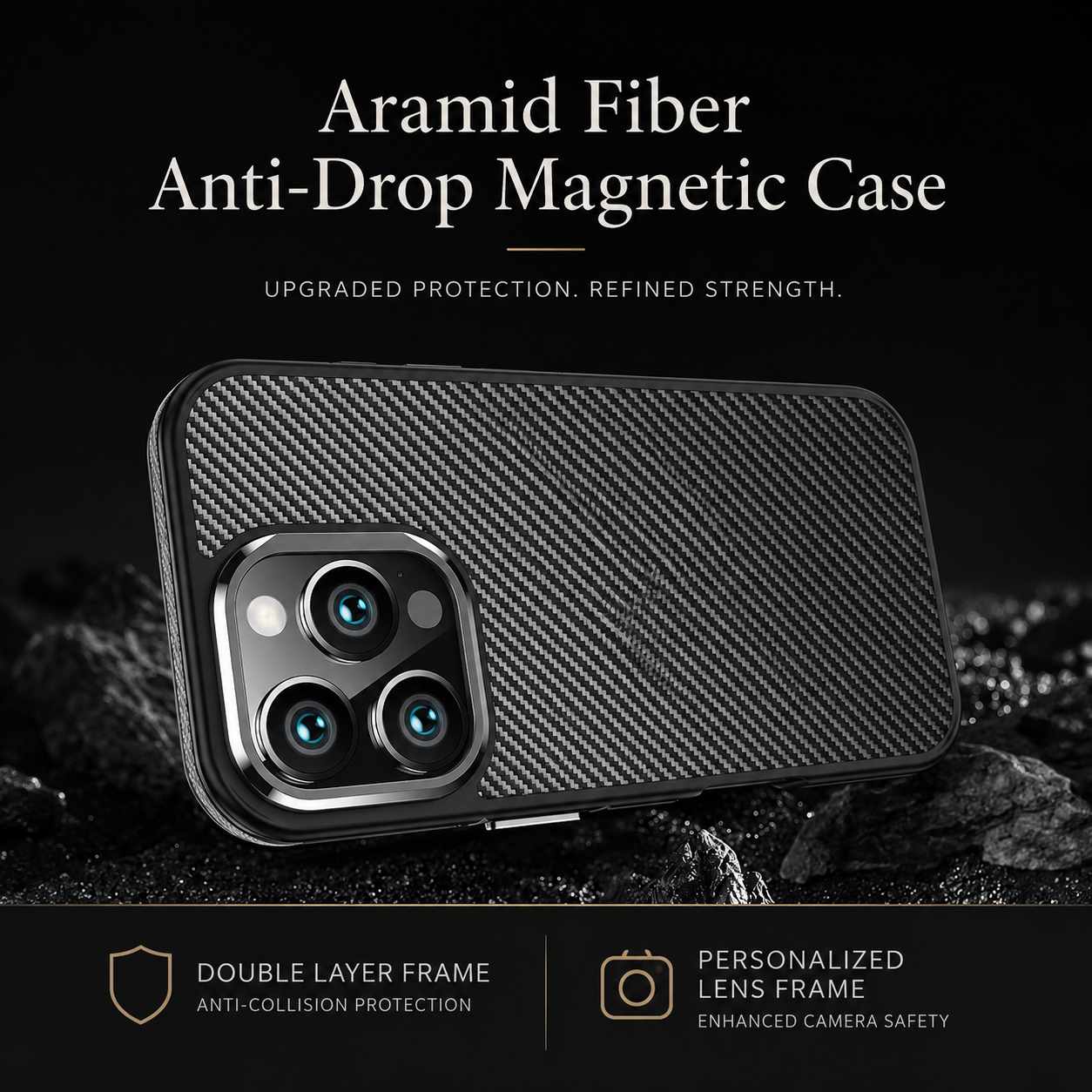 Premium iPhone Case MagSafe Compatible 600D Kevlar Aramid Fiber Magnetic Cover Shockproof Anti Fingerprint Slim Half Wrapped Protective Design