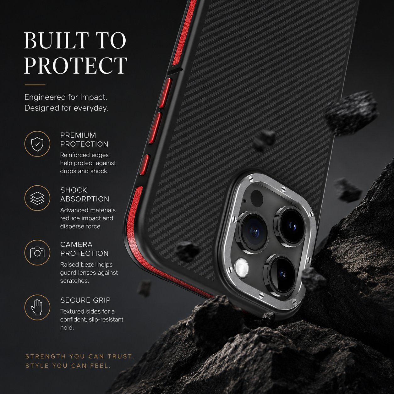 Premium iPhone Case MagSafe Compatible 600D Kevlar Carbon Fiber Cover Metal Camera Ring Shockproof Anti Scratch Slim Half Wrapped Design