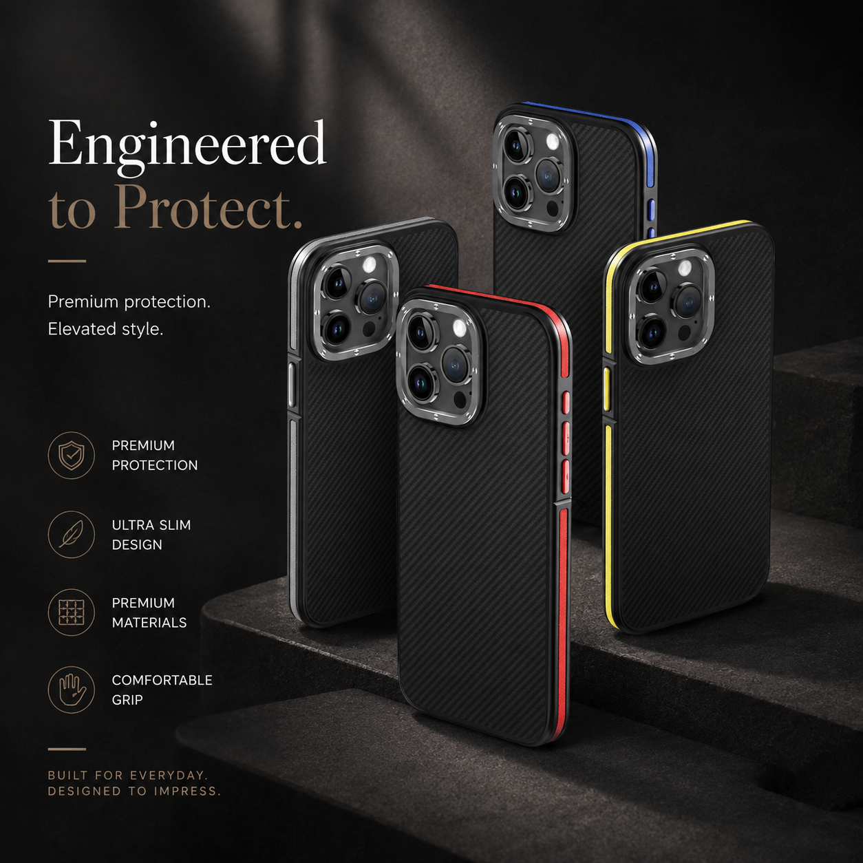 Premium iPhone Case MagSafe Compatible 600D Kevlar Carbon Fiber Cover Metal Camera Ring Shockproof Anti Scratch Slim Half Wrapped Design