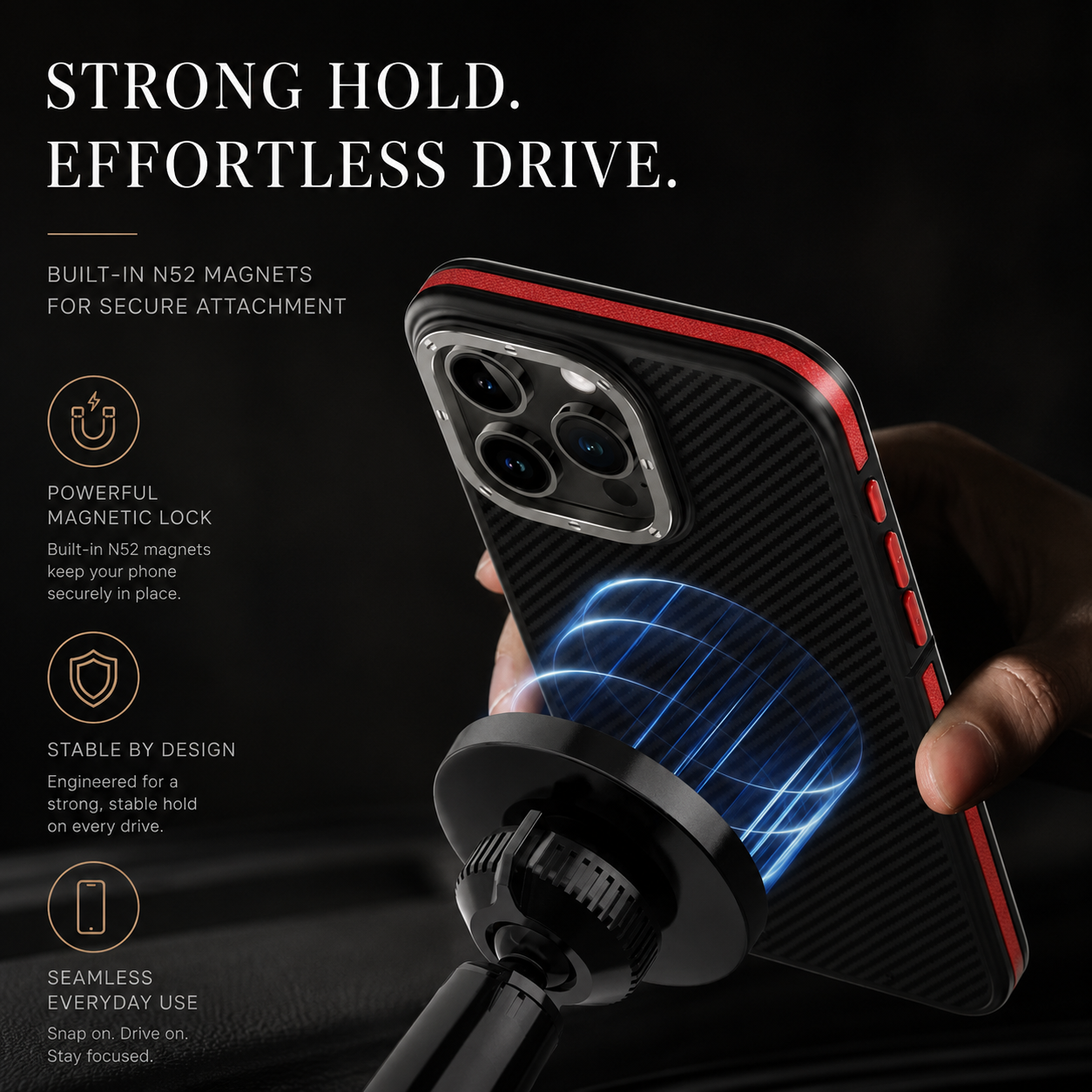 Premium iPhone Case MagSafe Compatible 600D Kevlar Carbon Fiber Cover Metal Camera Ring Shockproof Anti Scratch Slim Half Wrapped Design