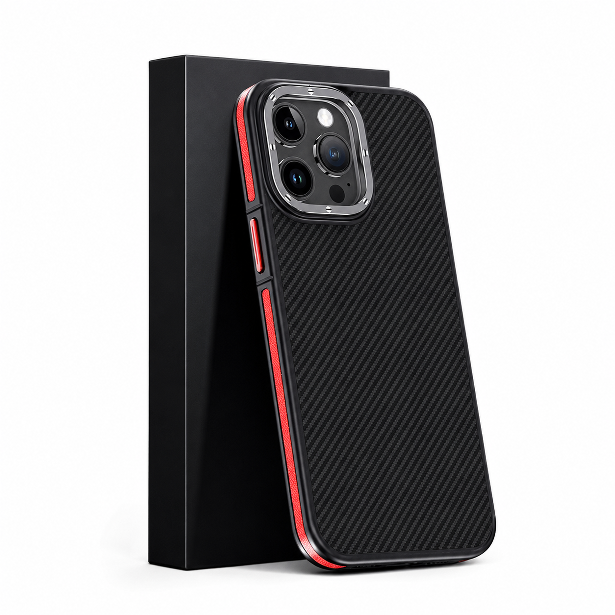 Premium iPhone Case MagSafe Compatible 600D Kevlar Carbon Fiber Cover Metal Camera Ring Shockproof Anti Scratch Slim Half Wrapped Design