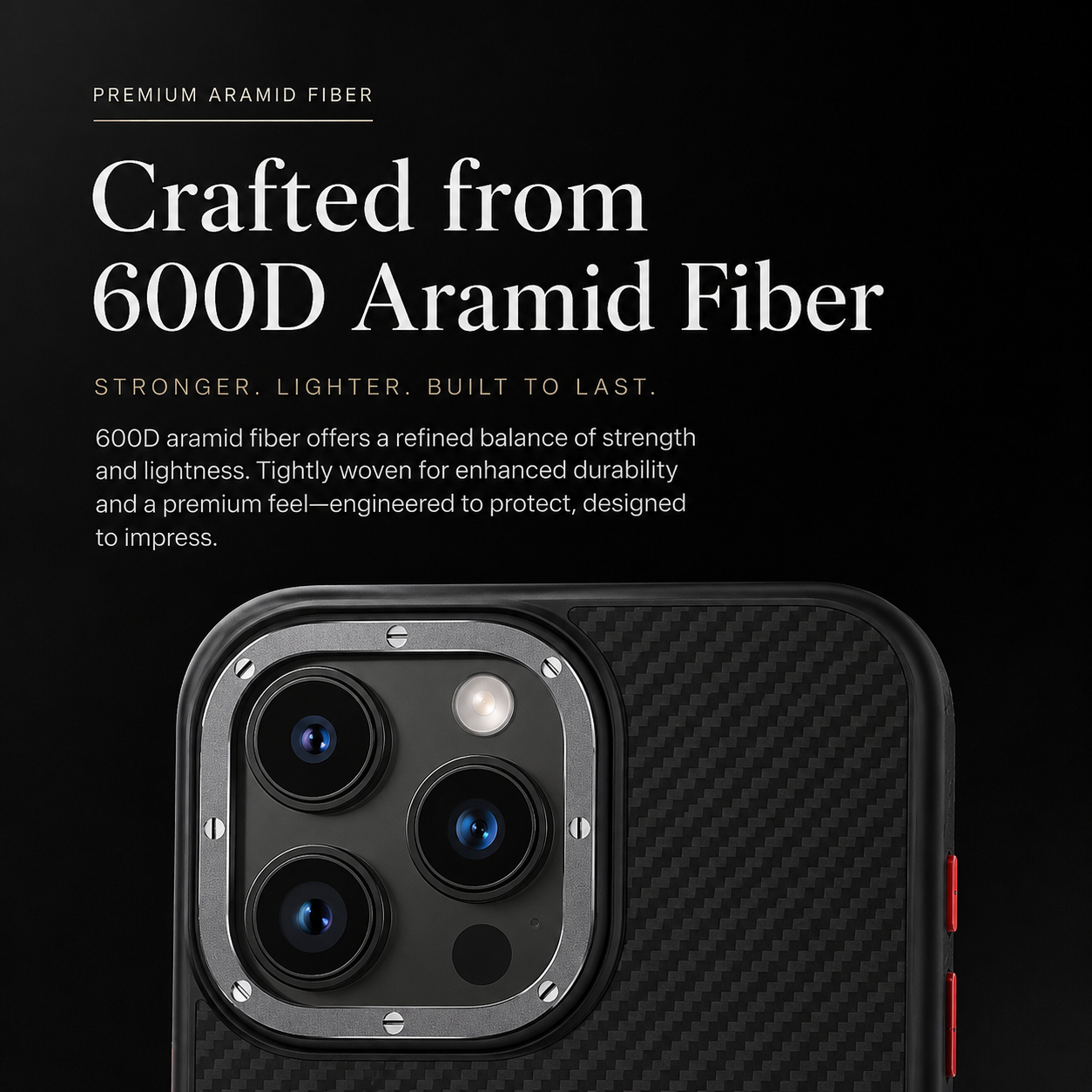 Premium iPhone Case MagSafe Compatible 600D Kevlar Carbon Fiber Cover Metal Camera Ring Shockproof Anti Scratch Slim Half Wrapped Design