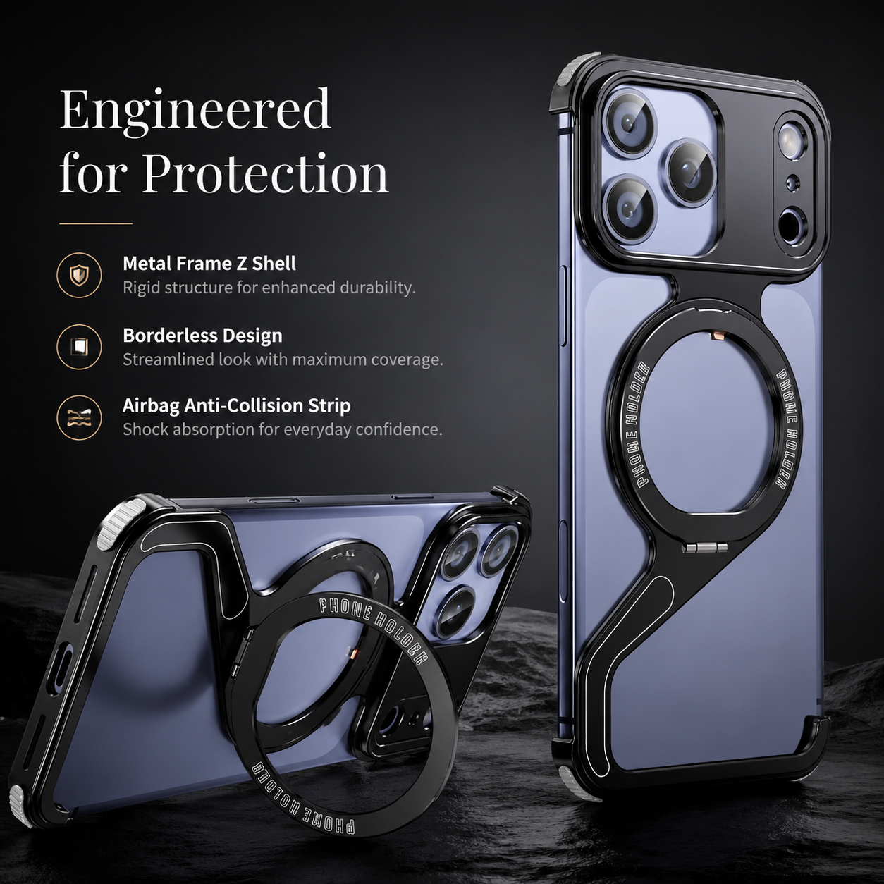 Premium iPhone Case MagSafe Compatible Aluminum Alloy Frameless Magnetic Bumper Z Shape Shockproof Metal Edge Slim Lightweight Camera Protection