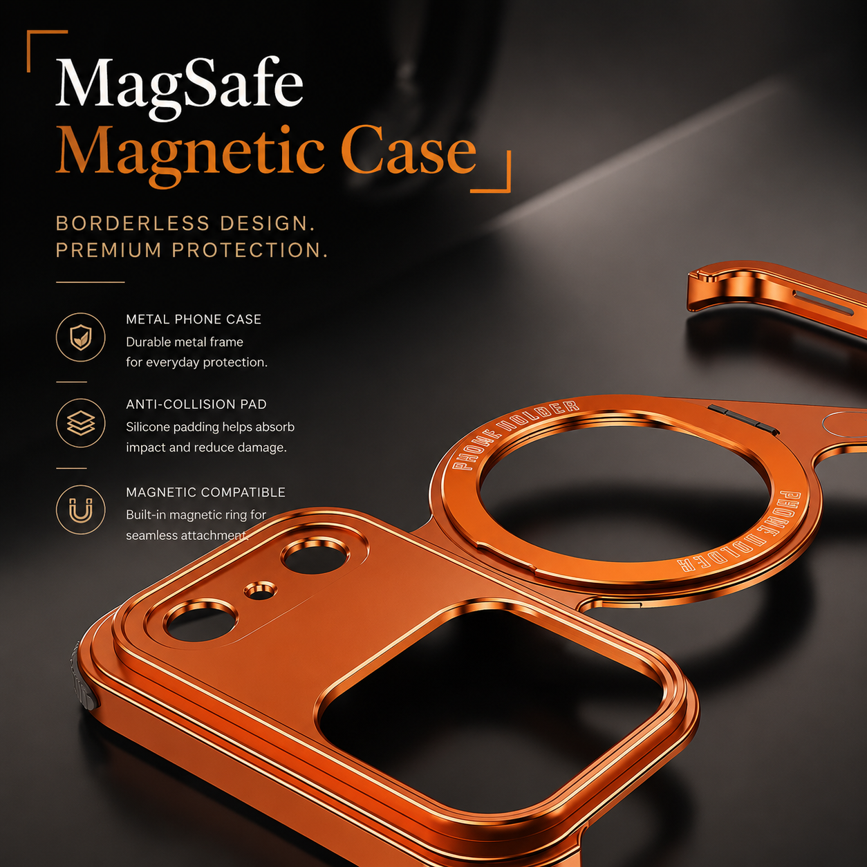 Premium iPhone Case MagSafe Compatible Aluminum Alloy Frameless Magnetic Bumper Z Shape Shockproof Metal Edge Slim Lightweight Camera Protection