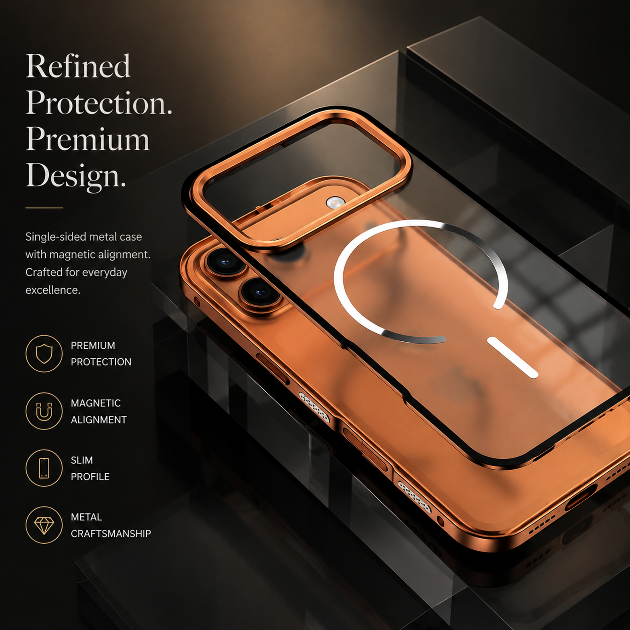 Premium iPhone Case MagSafe Compatible Aluminum Alloy Frosted Backplate Protective Cover Shockproof Anti Fingerprint Slim Lightweight Camera Protection Full Coverage