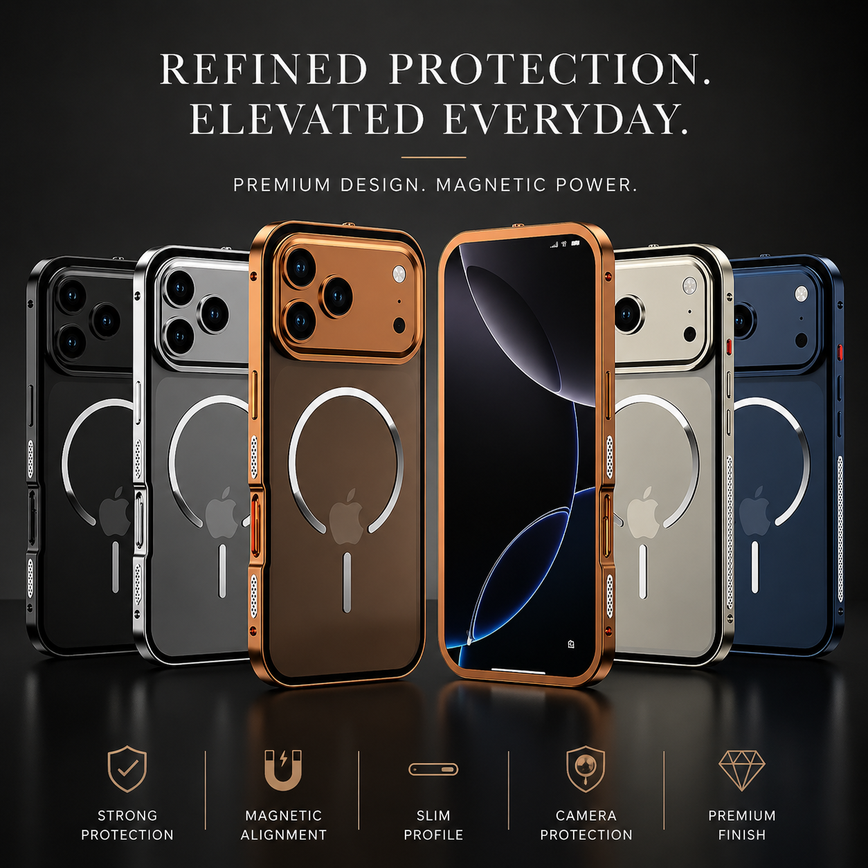 Premium iPhone Case MagSafe Compatible Aluminum Alloy Frosted Backplate Protective Cover Shockproof Anti Fingerprint Slim Lightweight Camera Protection Full Coverage