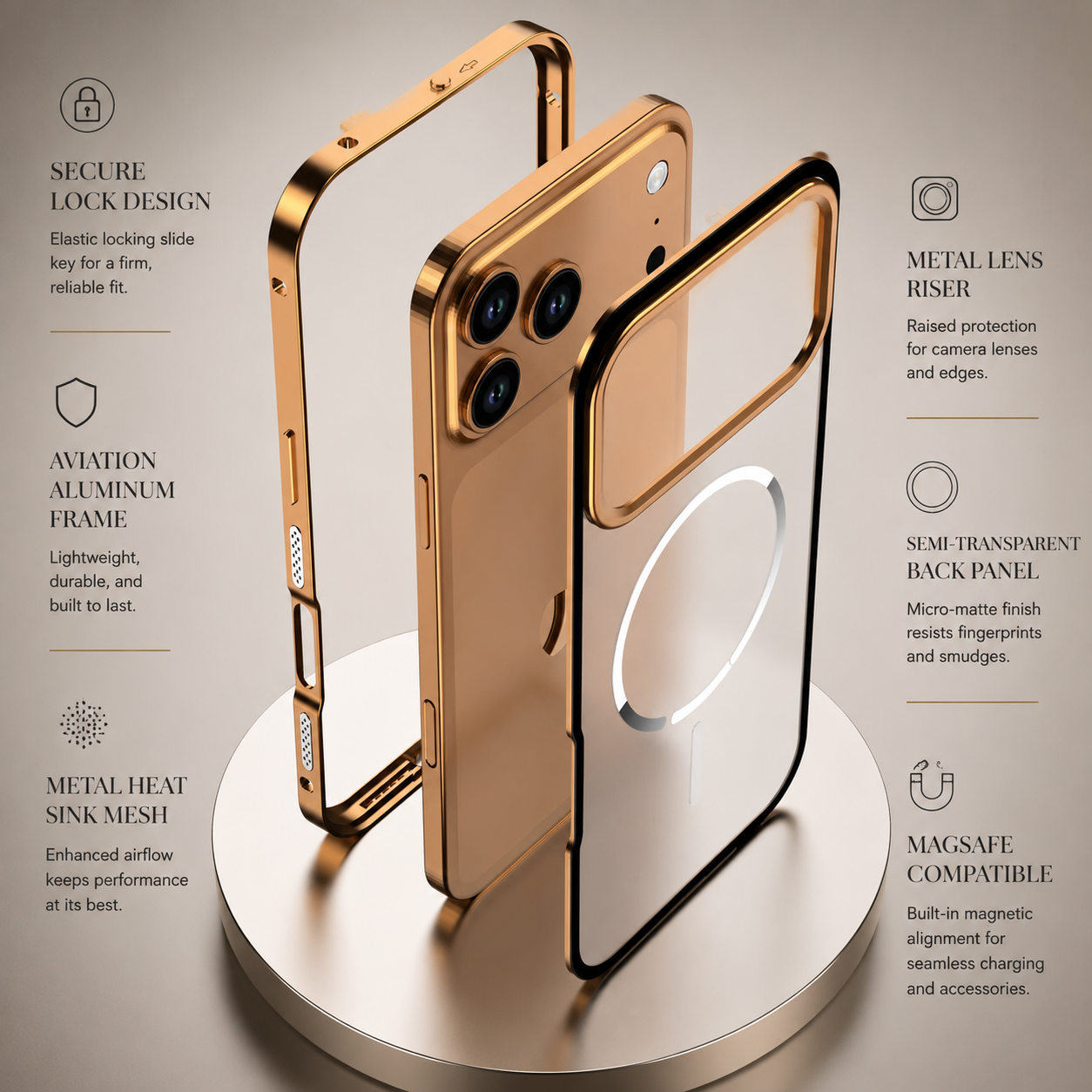 Premium iPhone Case MagSafe Compatible Aluminum Alloy Frosted Backplate Protective Cover Shockproof Anti Fingerprint Slim Lightweight Camera Protection Full Coverage