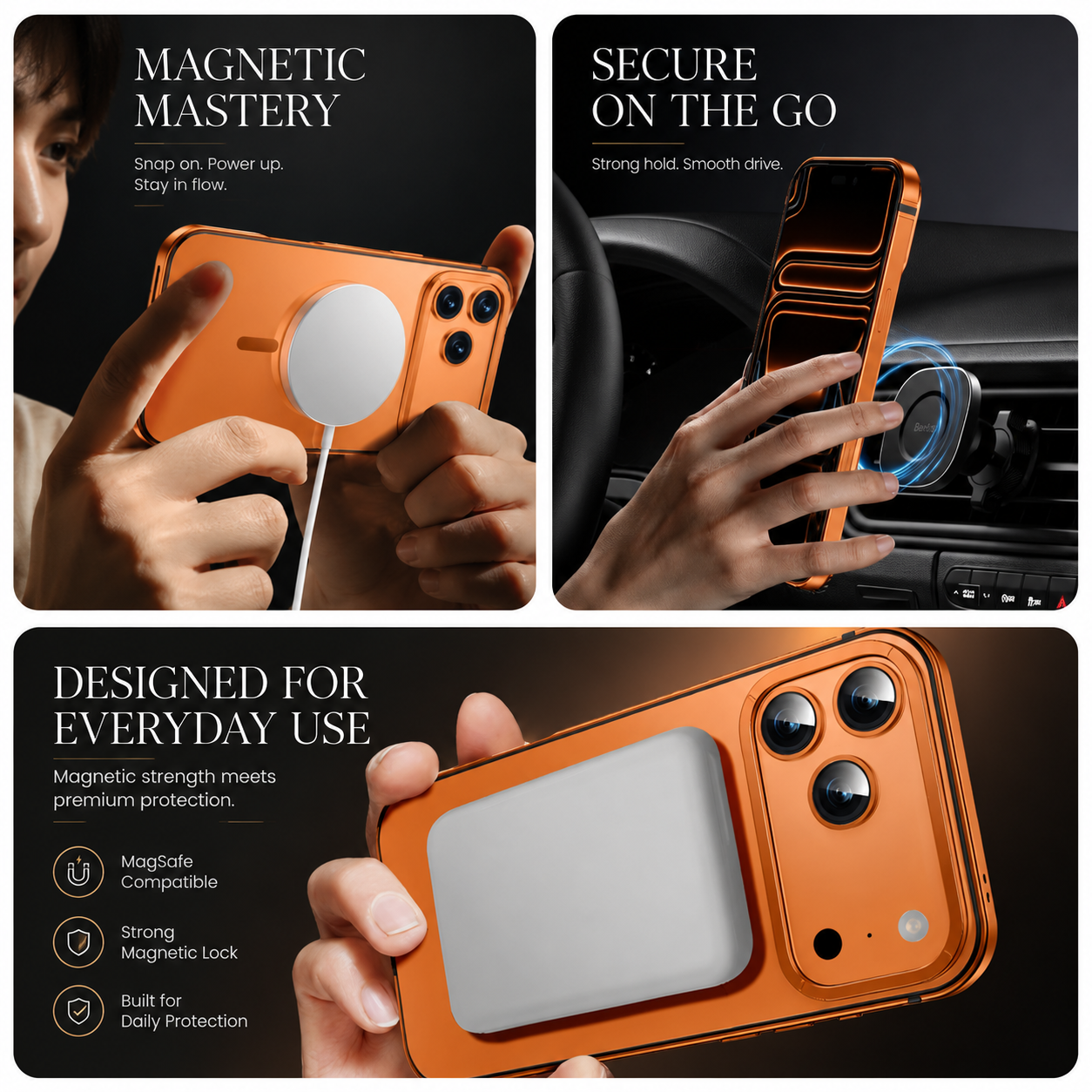 Premium iPhone Case MagSafe Compatible Aluminum Alloy Matte Cover Shockproof Hard Back Magnetic Glass Camera Protection Slim Lightweight Full Coverage