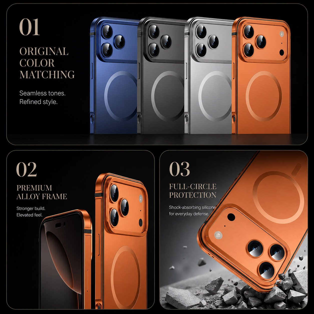 Premium iPhone Case MagSafe Compatible Aluminum Alloy Matte Hard Back Cover Shockproof Magnetic Glass Camera Protection Anti Fingerprint Slim Lightweight Protective Case