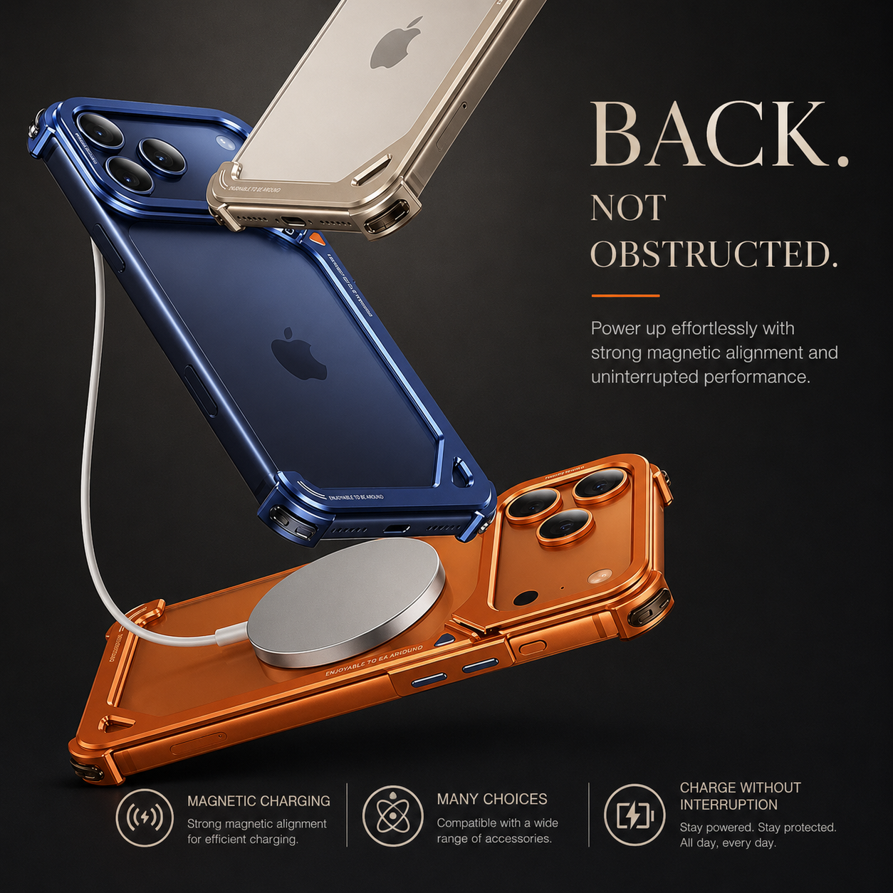 Premium iPhone Case MagSafe Compatible Aluminum Frame Bumper Protective Cover Metal Camera Lens Protection Shockproof Lightweight Non Slip Open Back Design