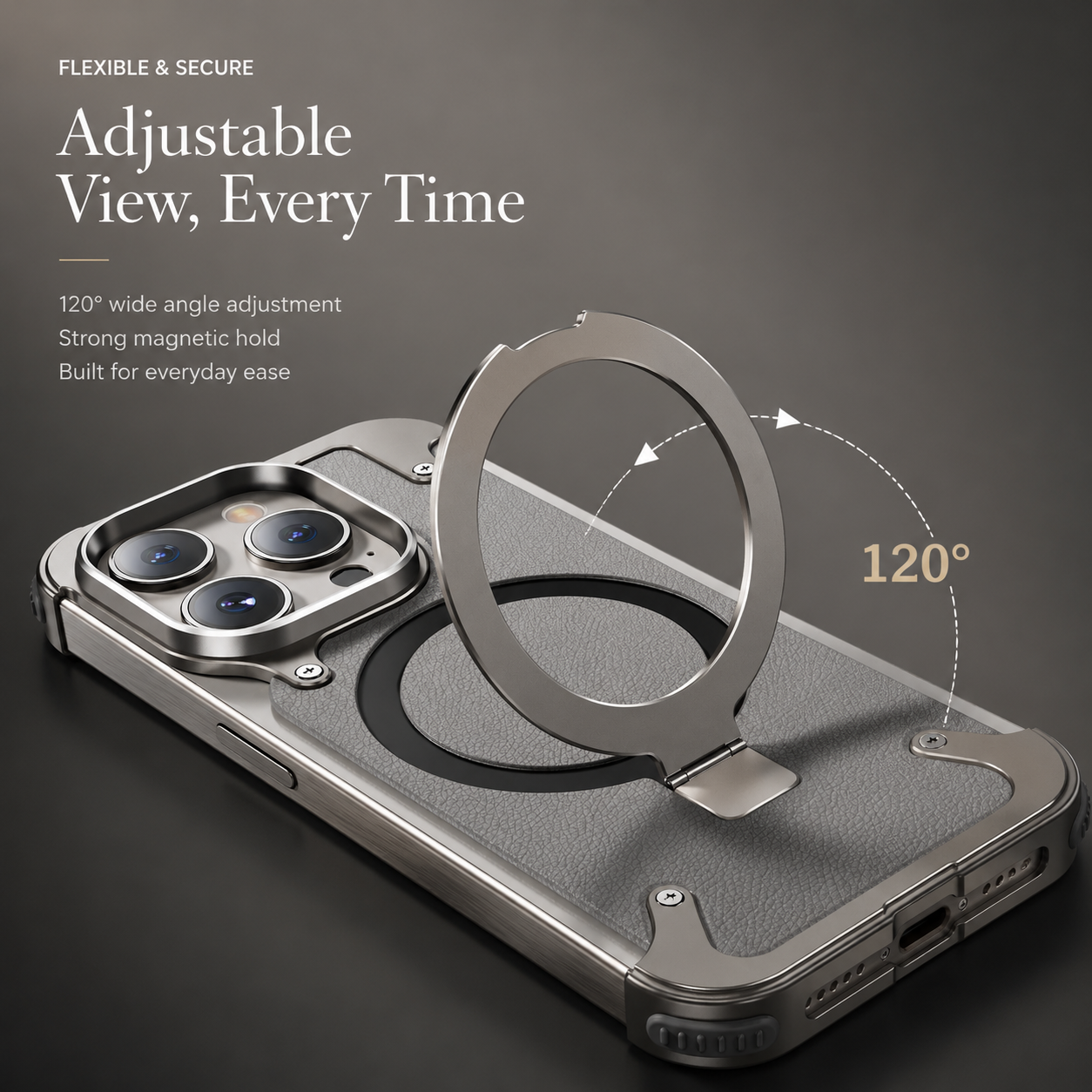 Premium iPhone Case MagSafe Compatible Aluminum Frame Metal Back Built In Stand Ultra Thin Shockproof Camera Lens Protection Frameless Matte Design