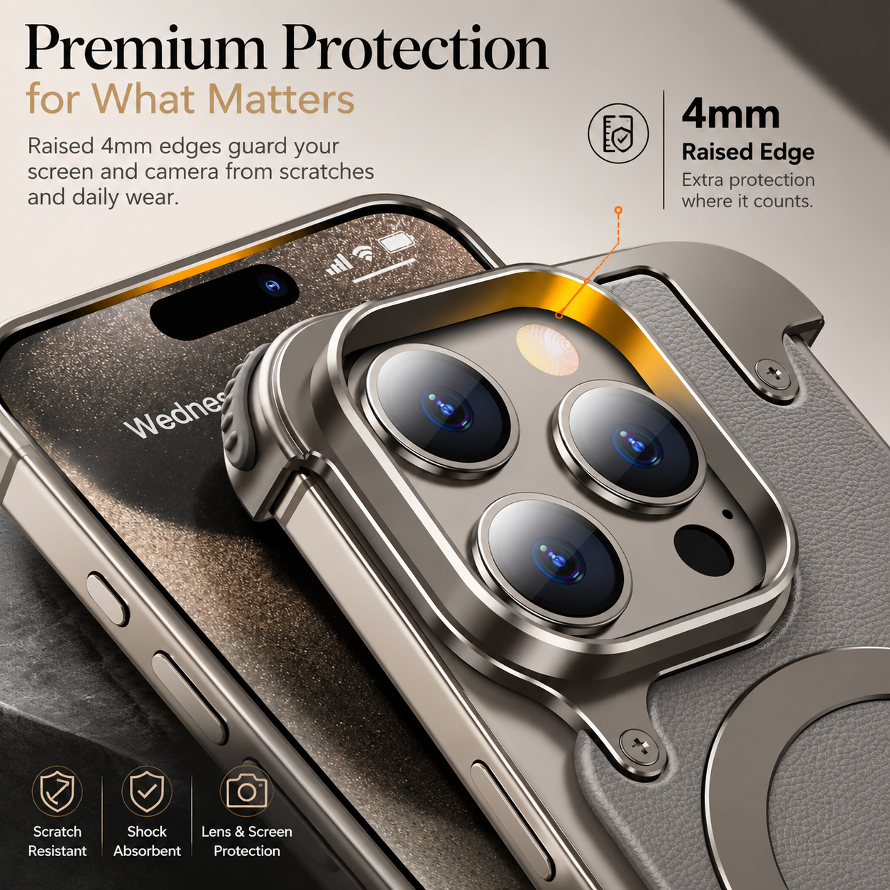 Premium iPhone Case MagSafe Compatible Aluminum Frame Metal Back Built In Stand Ultra Thin Shockproof Camera Lens Protection Frameless Matte Design