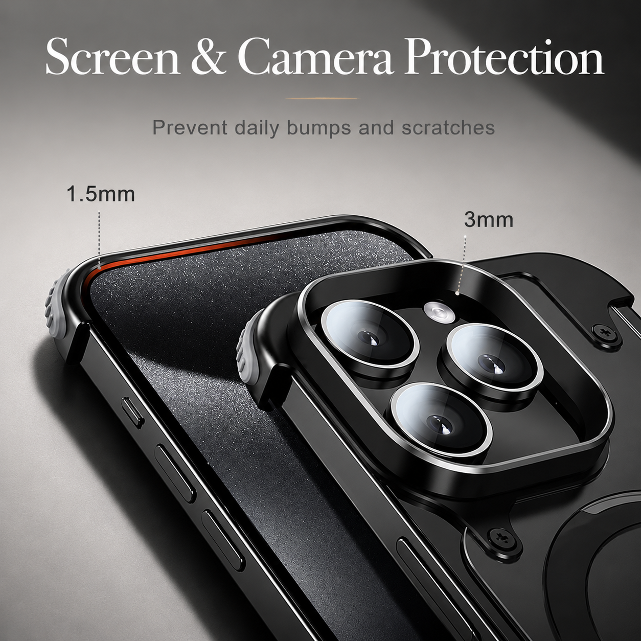 Premium iPhone Case MagSafe Compatible Aluminum Frame Metal Back Built In Stand Ultra Thin Shockproof Camera Lens Protection Frameless Matte Design