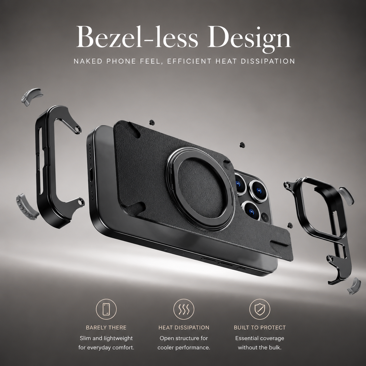 Premium iPhone Case MagSafe Compatible Aluminum Frame Metal Back Built In Stand Ultra Thin Shockproof Camera Lens Protection Frameless Matte Design