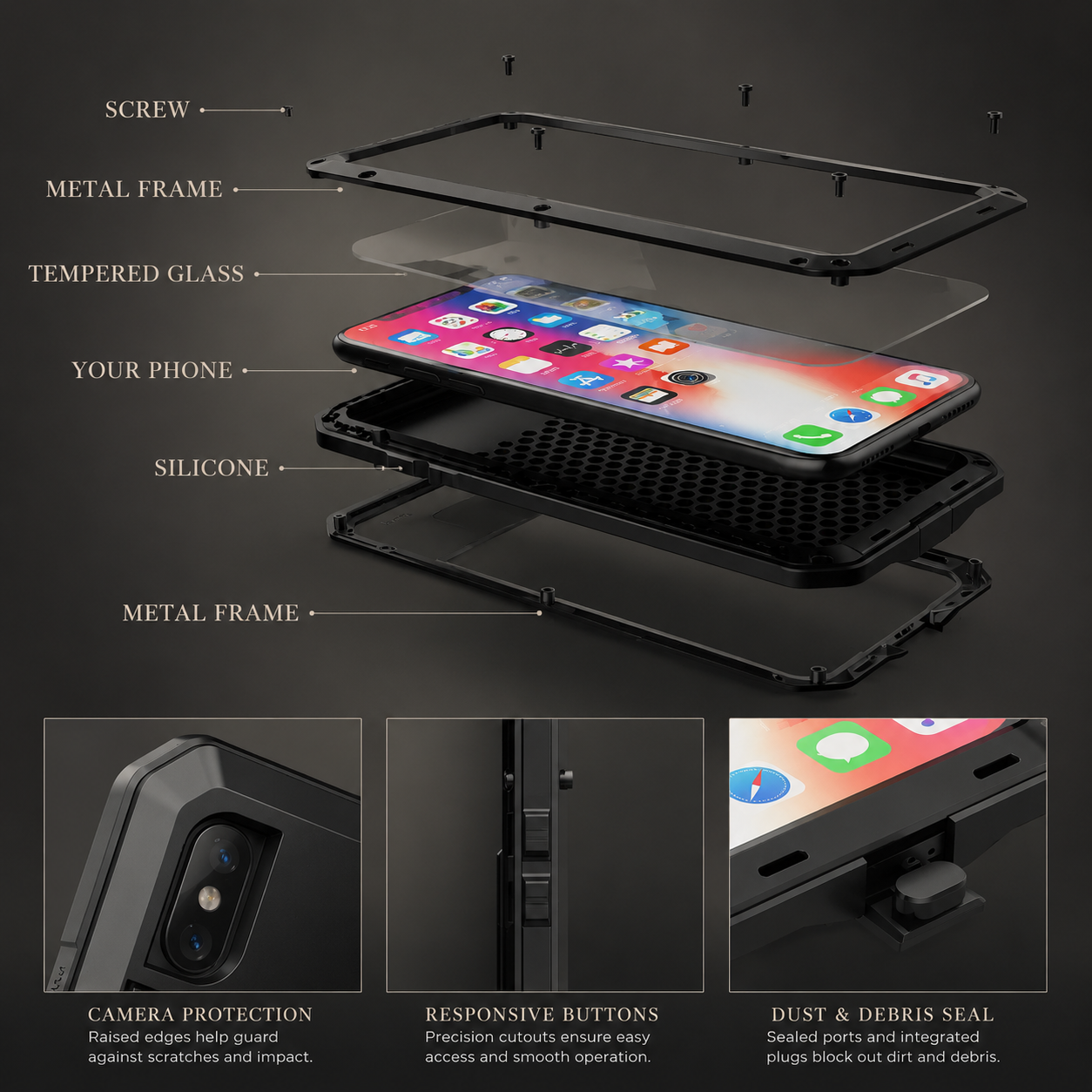 Premium iPhone Case MagSafe Compatible Aluminum Full Body Cover Waterproof Metal Frame Tempered Glass Shockproof Protective Camera Lens Guard Design