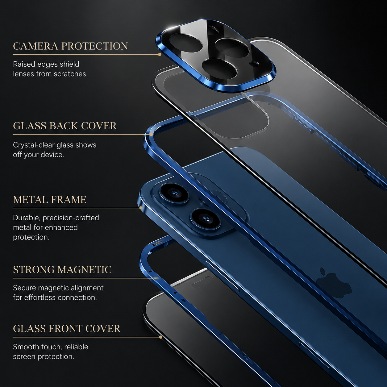 Premium iPhone Case MagSafe Compatible Aluminum Glass Full Body Cover Transparent Magnetic Shockproof Protective 360 Camera Lens Guard Slim Design