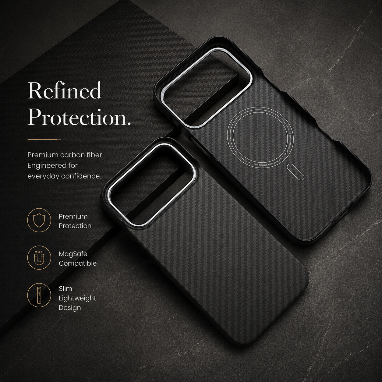 Premium iPhone Case MagSafe Compatible Aramid Carbon Fiber Cover Ultra Thin Magnetic Shockproof Anti Scratch Lightweight Slim Protective Design