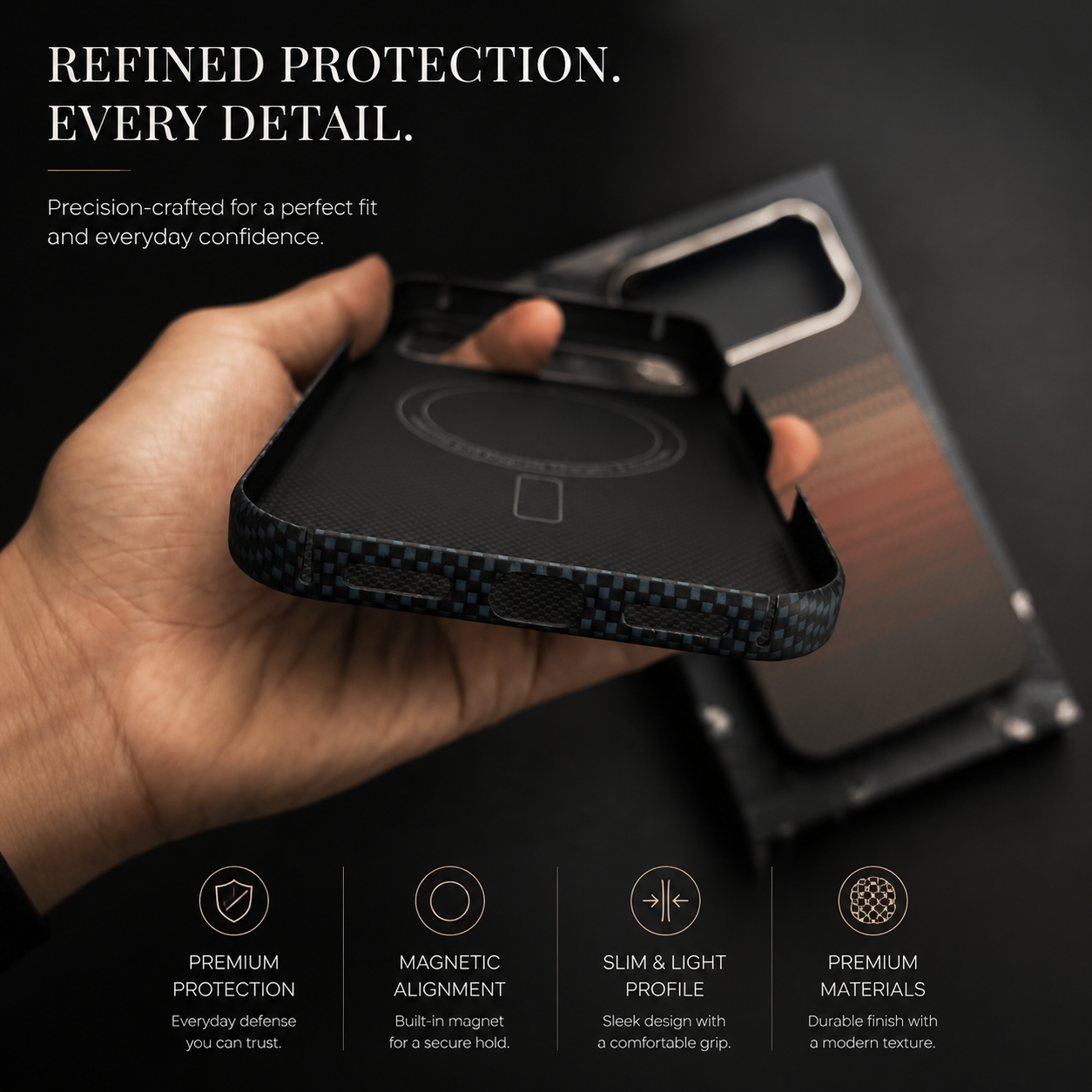 Premium iPhone Case MagSafe Compatible Aramid Carbon Fiber Cover Ultra Thin Shock Resistant Slim Lightweight Matte Camera Protection Full Coverage