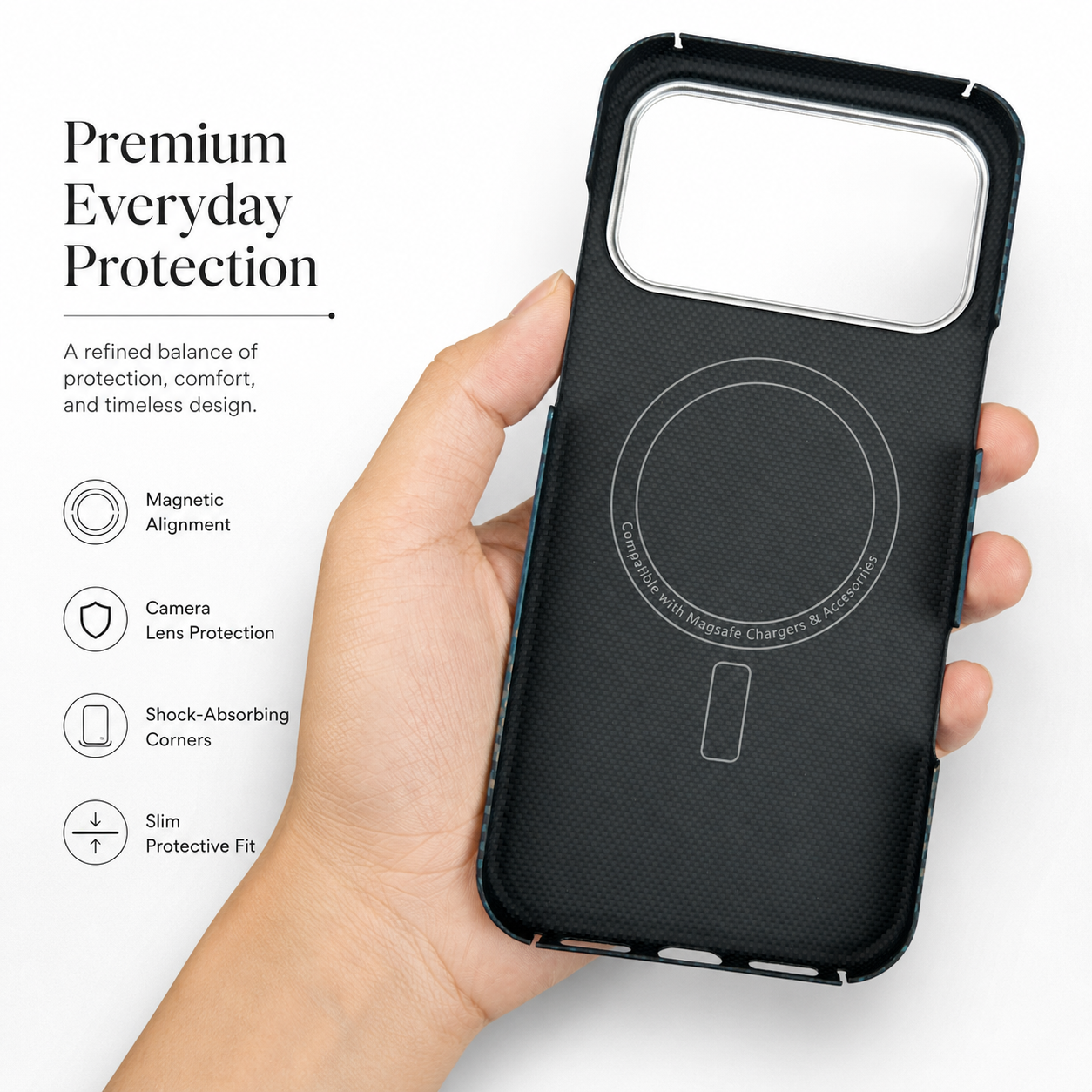 Premium iPhone Case MagSafe Compatible Aramid Carbon Fiber Cover Ultra Thin Shock Resistant Slim Lightweight Matte Camera Protection Full Coverage
