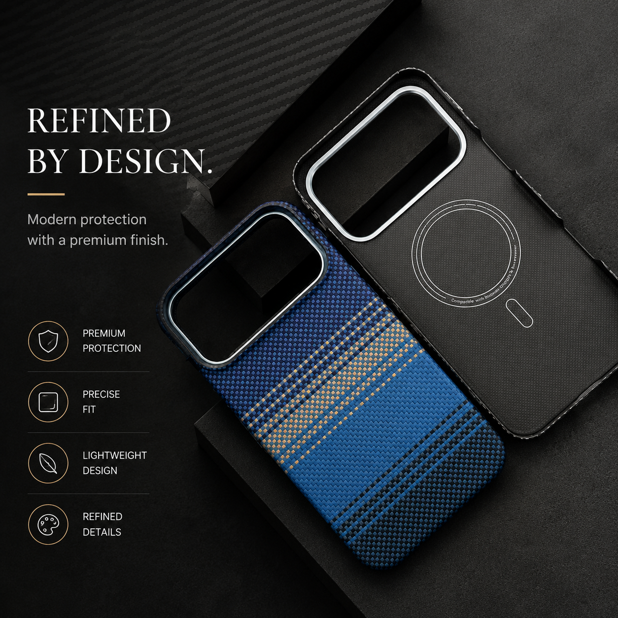 Premium iPhone Case MagSafe Compatible Aramid Carbon Fiber Cover Ultra Thin Shock Resistant Slim Lightweight Matte Camera Protection Full Coverage