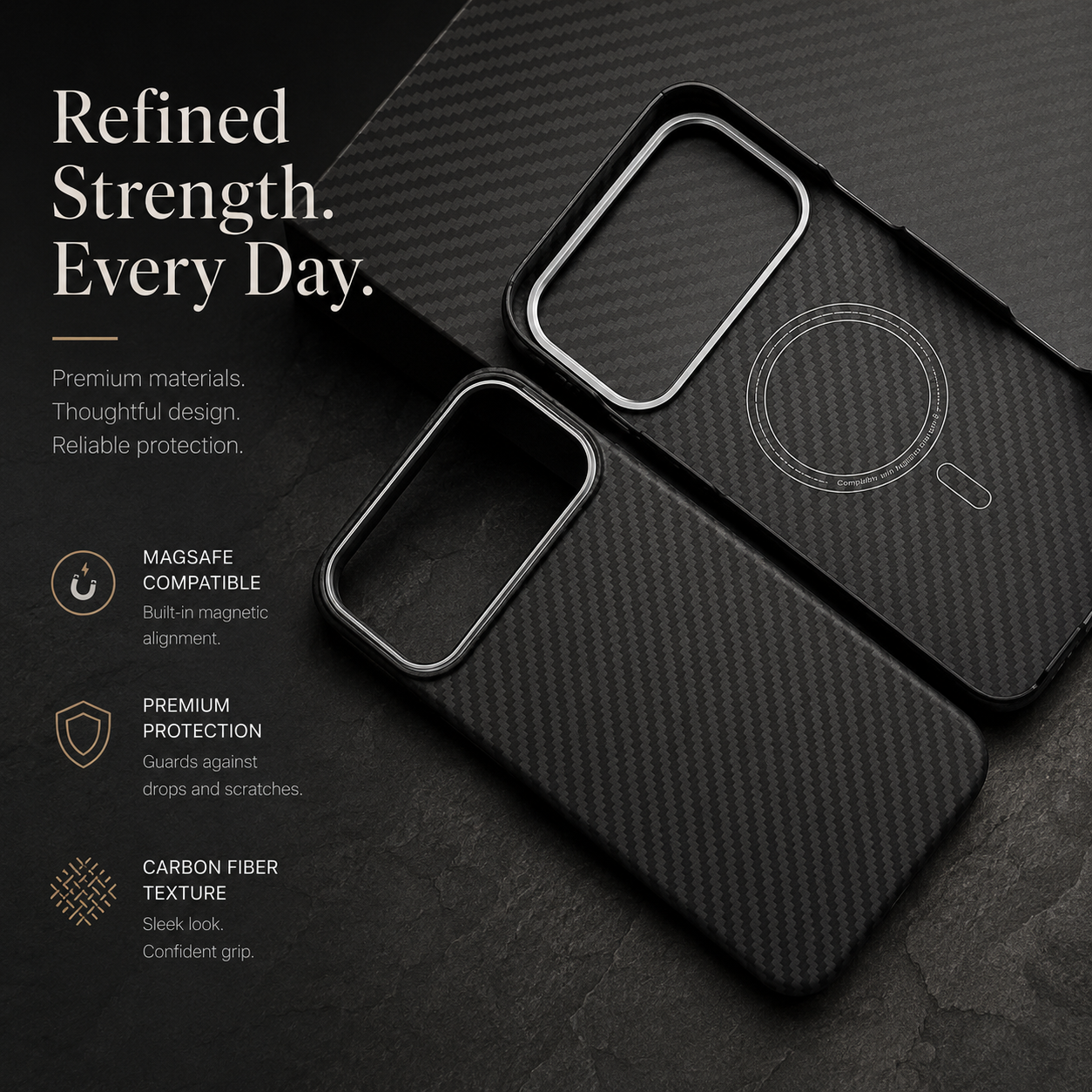 Premium iPhone Case MagSafe Compatible Aramid Carbon Fiber Cover Ultra Thin Shock Resistant Slim Lightweight Matte Camera Protection Full Coverage
