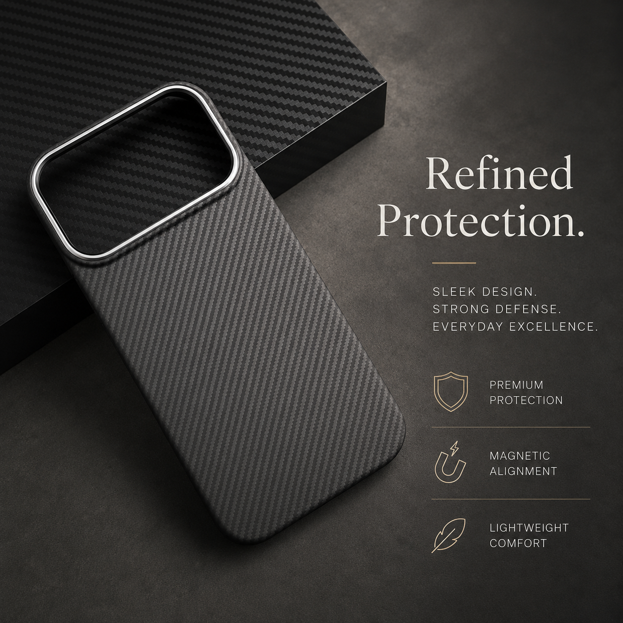 Premium iPhone Case MagSafe Compatible Aramid Carbon Fiber Cover Ultra Thin Shock Resistant Slim Lightweight Matte Camera Protection Full Coverage
