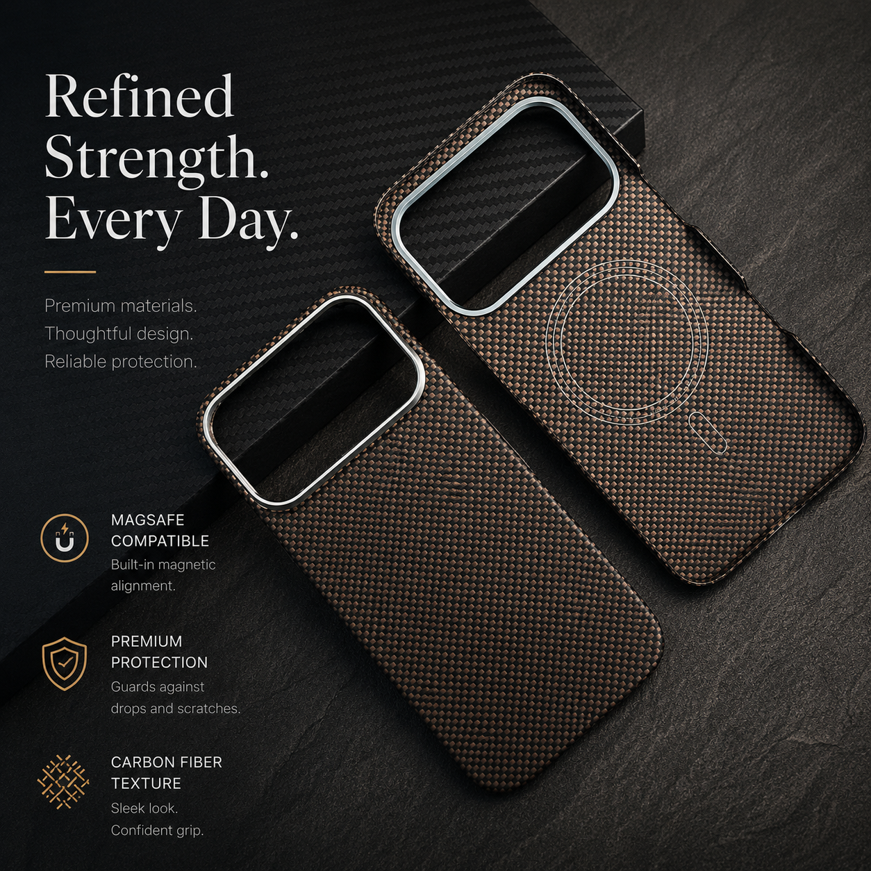 Premium iPhone Case MagSafe Compatible Aramid Carbon Fiber Cover Ultra Thin Shock Resistant Slim Lightweight Matte Camera Protection Full Coverage