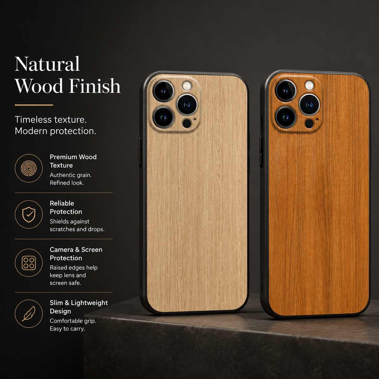 Premium iPhone Case MagSafe Compatible Bamboo Wood Grain Cover Metallic Frame Shockproof Protective Slim Camera Lens Protection Natural Design