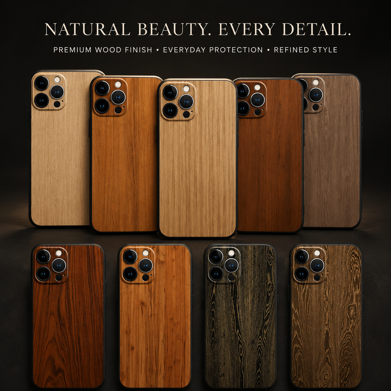 Premium iPhone Case MagSafe Compatible Bamboo Wood Grain Cover Metallic Frame Shockproof Protective Slim Camera Lens Protection Natural Design