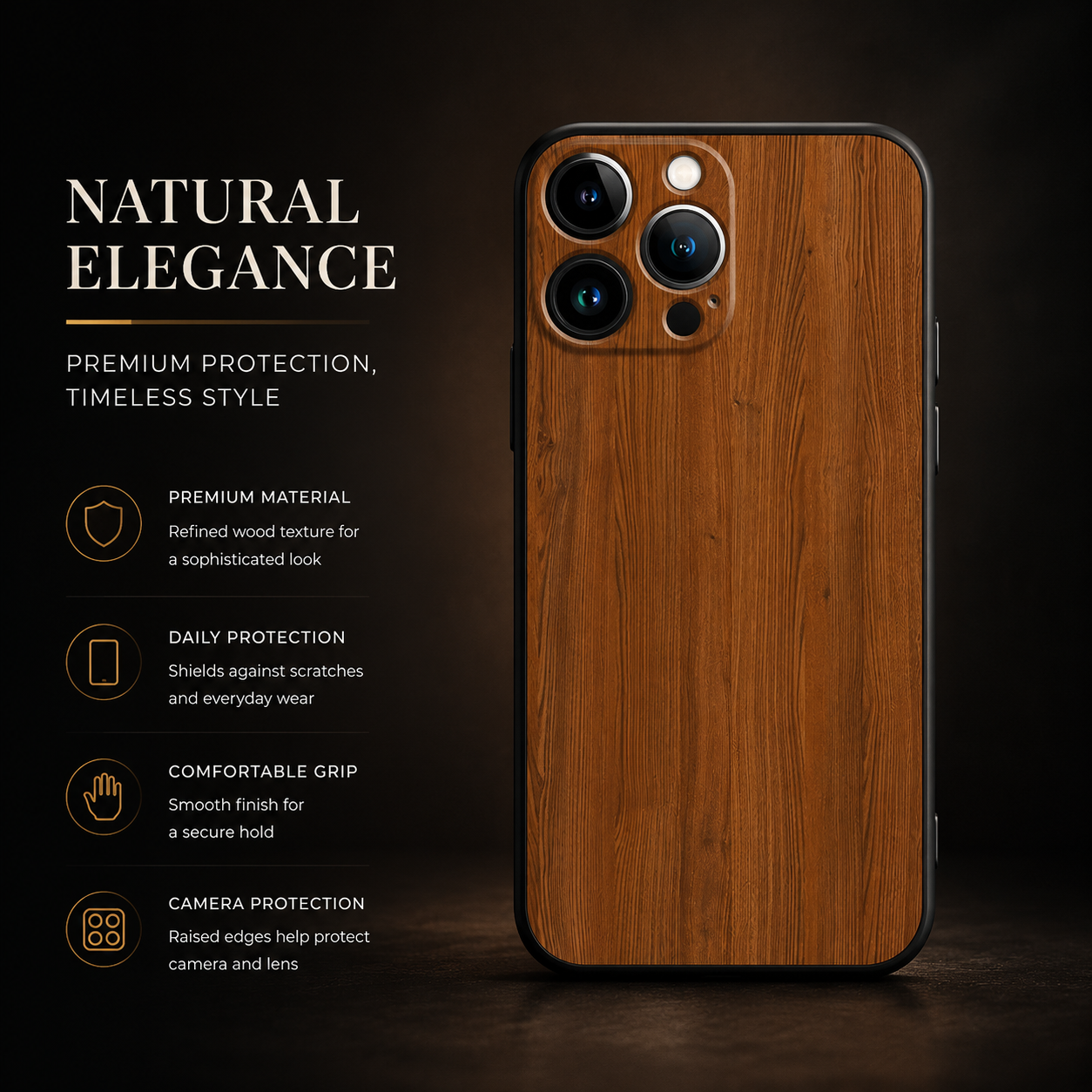 Premium iPhone Case MagSafe Compatible Bamboo Wood Grain Cover Metallic Frame Shockproof Protective Slim Camera Lens Protection Natural Design