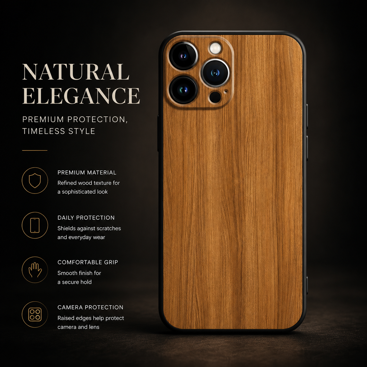 Premium iPhone Case MagSafe Compatible Bamboo Wood Grain Cover Metallic Frame Shockproof Protective Slim Camera Lens Protection Natural Design