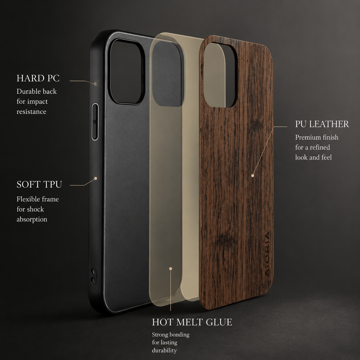 Premium iPhone Case MagSafe Compatible Bamboo Wood Leather Texture Cover Slim Shockproof Protective Camera Lens Protection Natural Finish Design