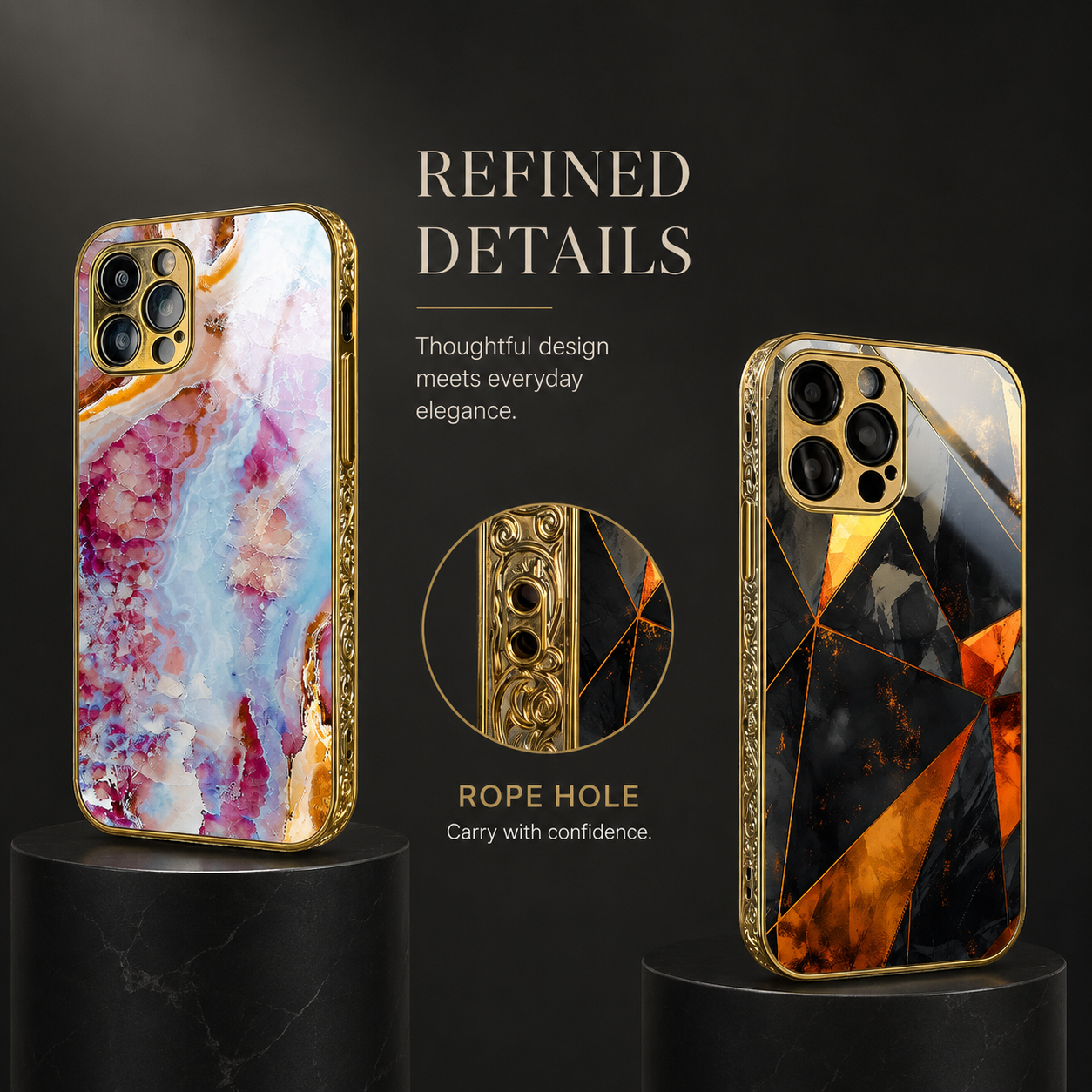 Premium iPhone Case MagSafe Compatible Black Marble Texture Magnetic Cover Gold Edge Shockproof Protective Camera Lens Guard 3D Grip Slim Design