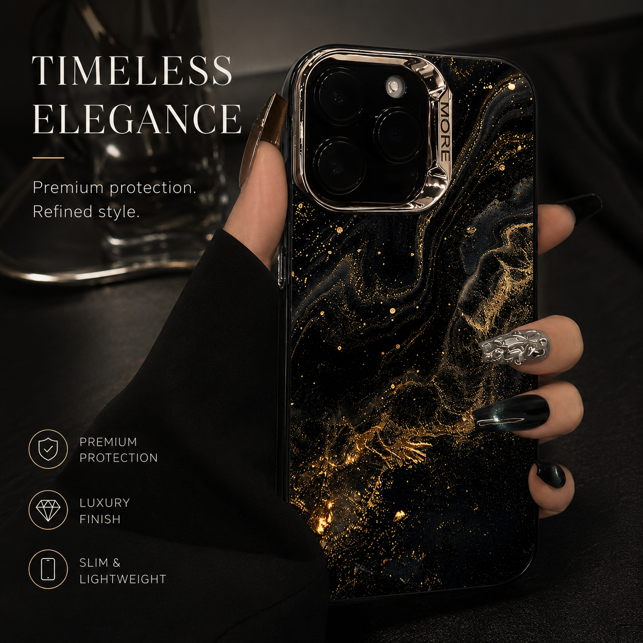 Premium iPhone Case MagSafe Compatible Black Marble Texture Magnetic Cover Gold Edge Shockproof Protective Camera Lens Guard 3D Grip Slim Design