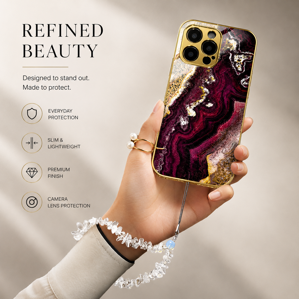 Premium iPhone Case MagSafe Compatible Black Marble Texture Magnetic Cover Gold Edge Shockproof Protective Camera Lens Guard 3D Grip Slim Design