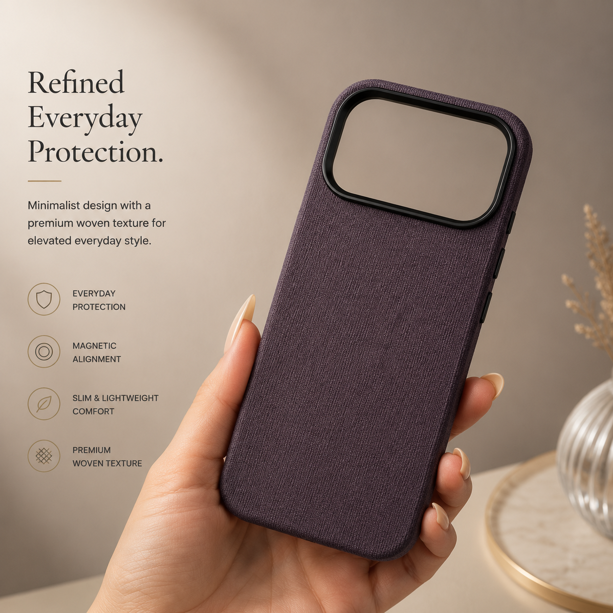 Premium iPhone Case MagSafe Compatible Business Cover Polyester Fiber Shockproof Wireless Charging Full Coverage Anti Scratch Slim Professional Design