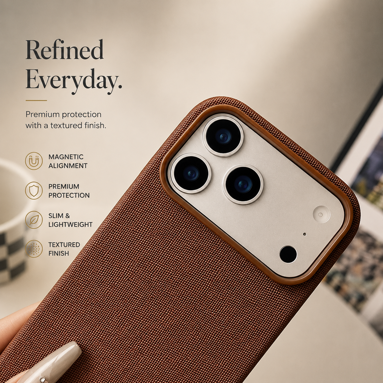 Premium iPhone Case MagSafe Compatible Business Cover Polyester Fiber Shockproof Wireless Charging Full Coverage Anti Scratch Slim Professional Design
