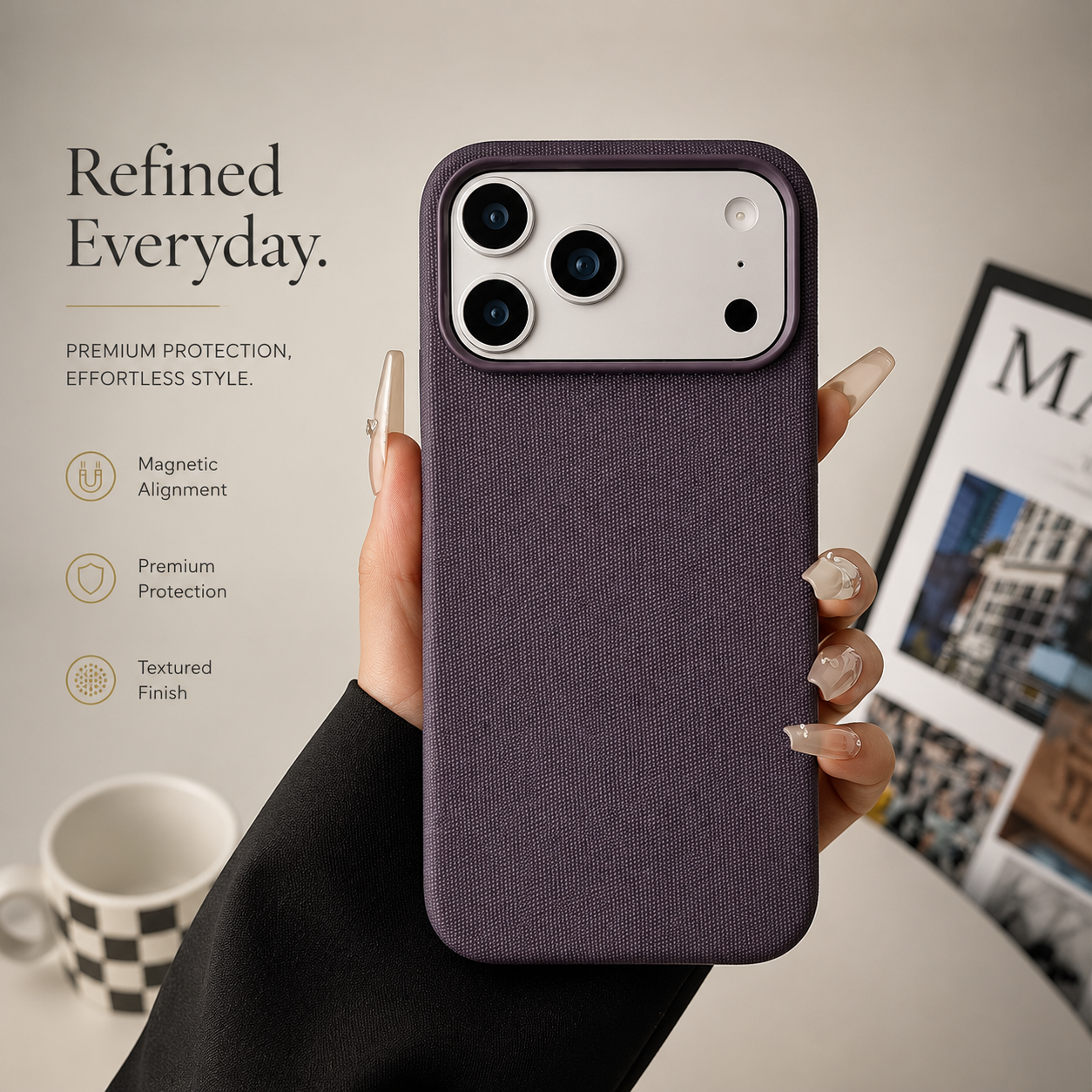 Premium iPhone Case MagSafe Compatible Business Cover Polyester Fiber Shockproof Wireless Charging Full Coverage Anti Scratch Slim Professional Design
