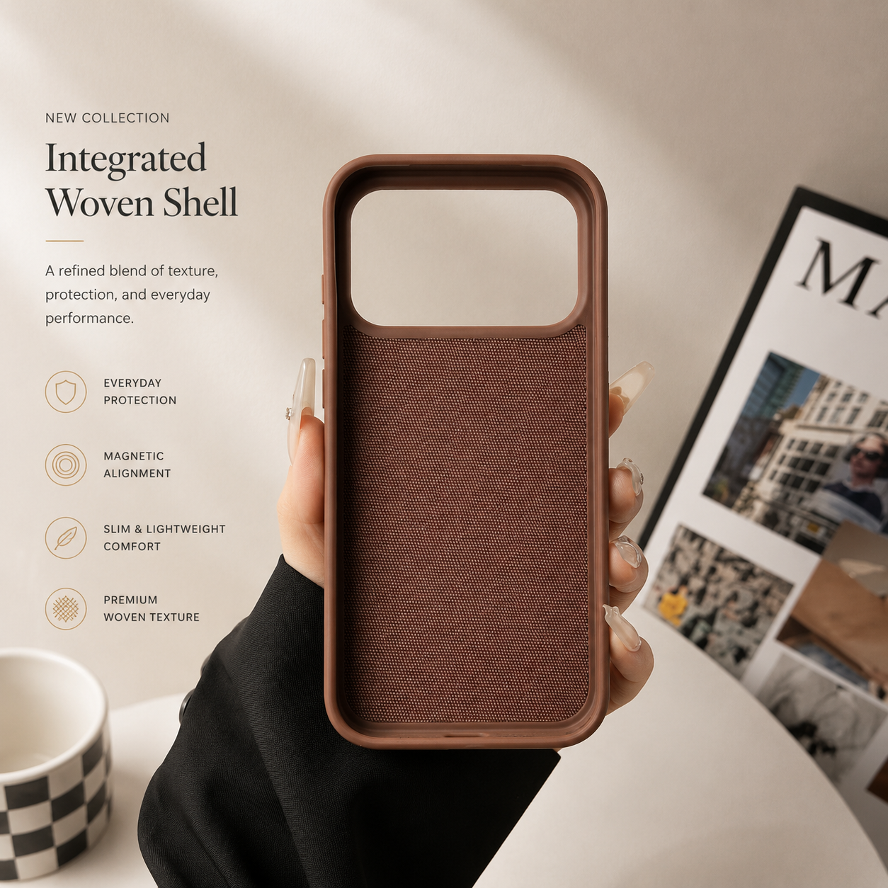 Premium iPhone Case MagSafe Compatible Business Cover Polyester Fiber Shockproof Wireless Charging Full Coverage Anti Scratch Slim Professional Design