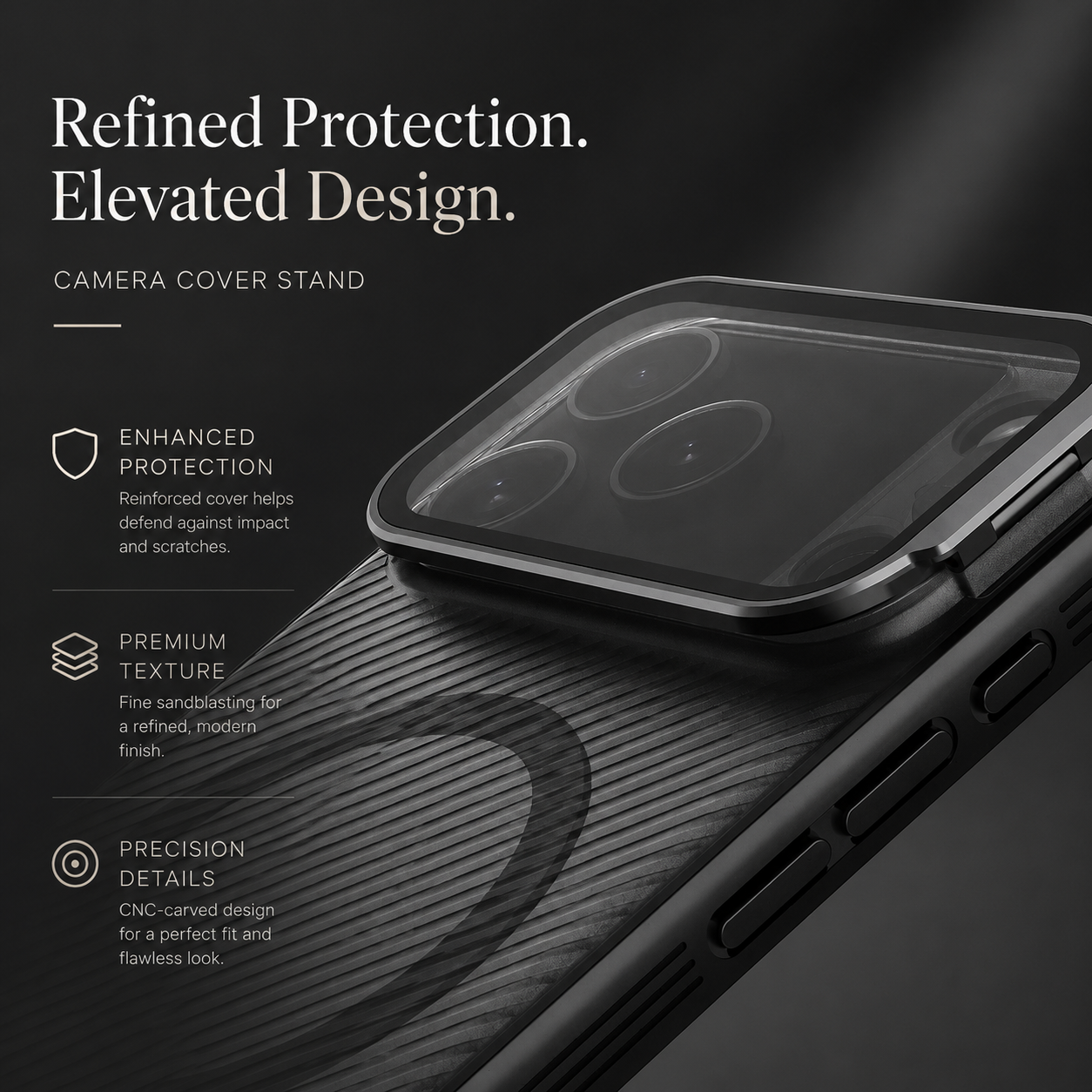 Premium iPhone Case MagSafe Compatible CamShield Cover Foldable Lens Stand Shockproof Textured PC Non Slip Camera Protection Half Wrapped Design