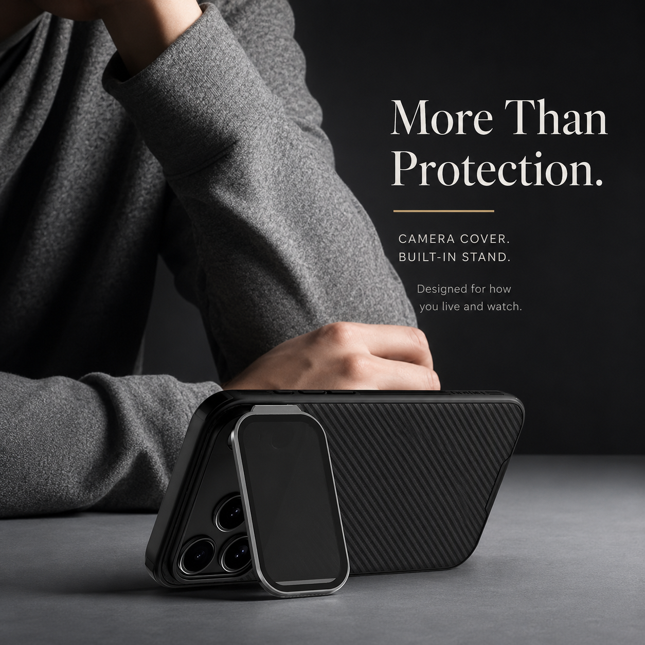 Premium iPhone Case MagSafe Compatible CamShield Cover Foldable Lens Stand Shockproof Textured PC Non Slip Camera Protection Half Wrapped Design
