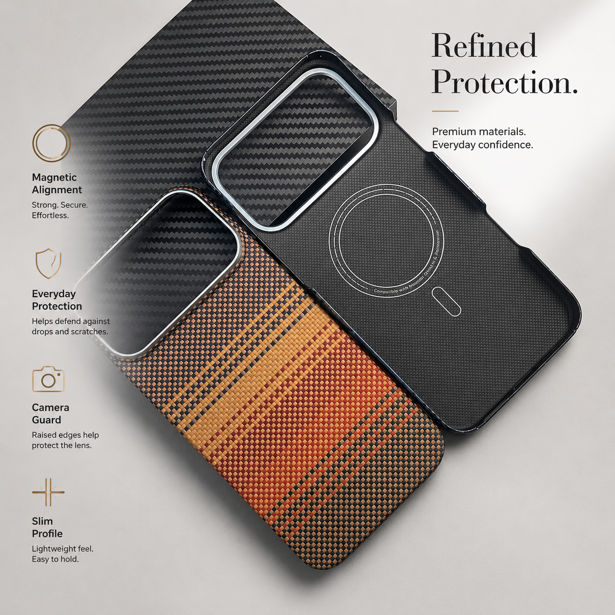 Premium iPhone Case MagSafe Compatible Carbon Fiber Aramid Protective Cover Camera Lens Protection Ultra Thin Shockproof Anti Fingerprint Waterproof Full Coverage