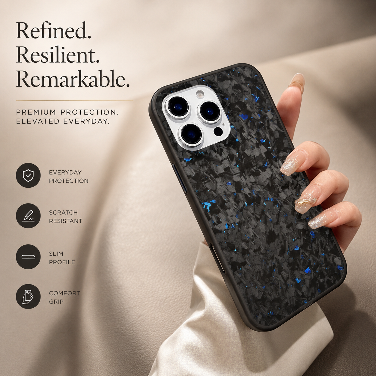 Premium iPhone Case MagSafe Compatible Carbon Fiber Cover Dual Layer Shockproof Metal Lens Guard Anti Scratch Lightweight Full Coverage Design