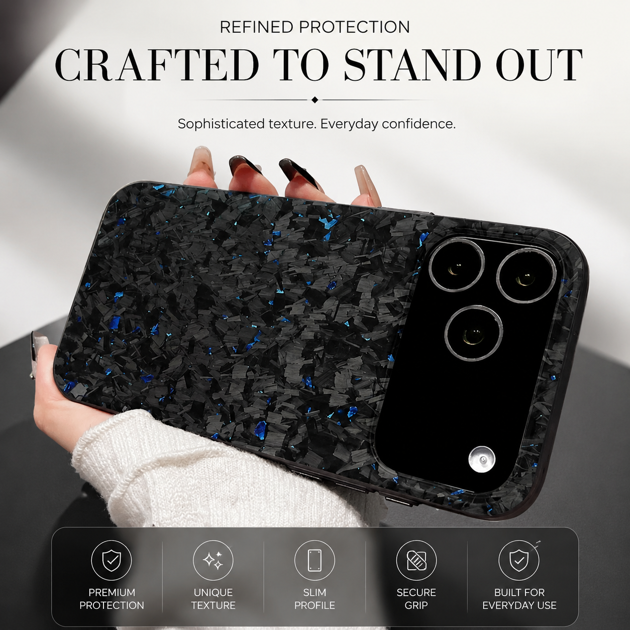 Premium iPhone Case MagSafe Compatible Carbon Fiber Cover Dual Layer Shockproof Metal Lens Guard Anti Scratch Lightweight Full Coverage Design