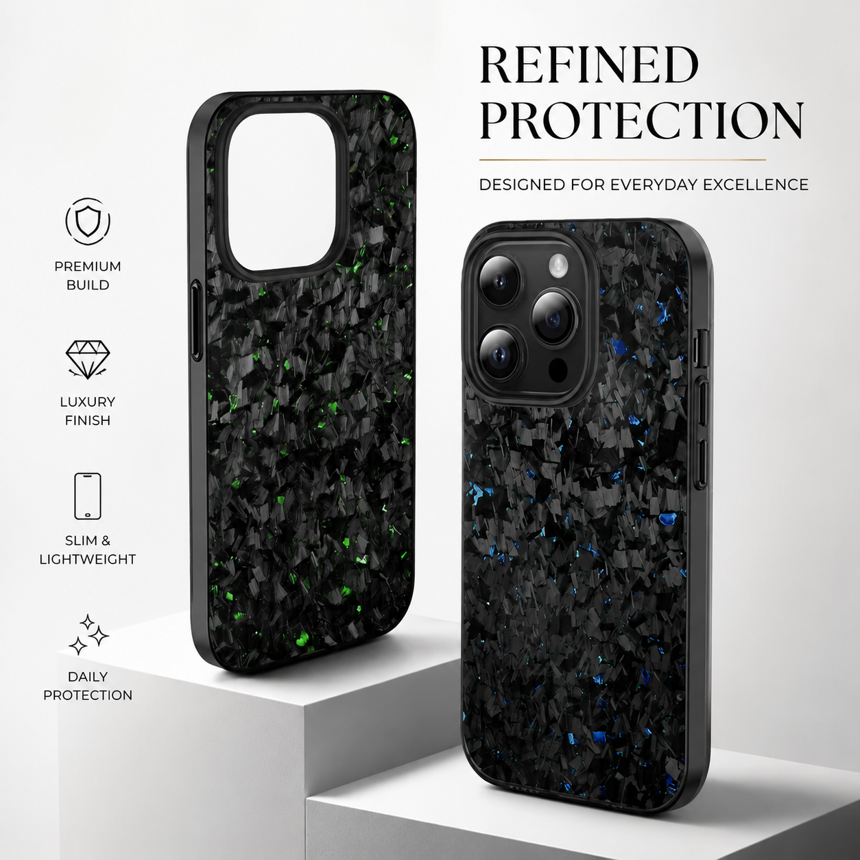 Premium iPhone Case MagSafe Compatible Carbon Fiber Cover Dual Layer Shockproof Metal Lens Guard Anti Scratch Lightweight Full Coverage Design