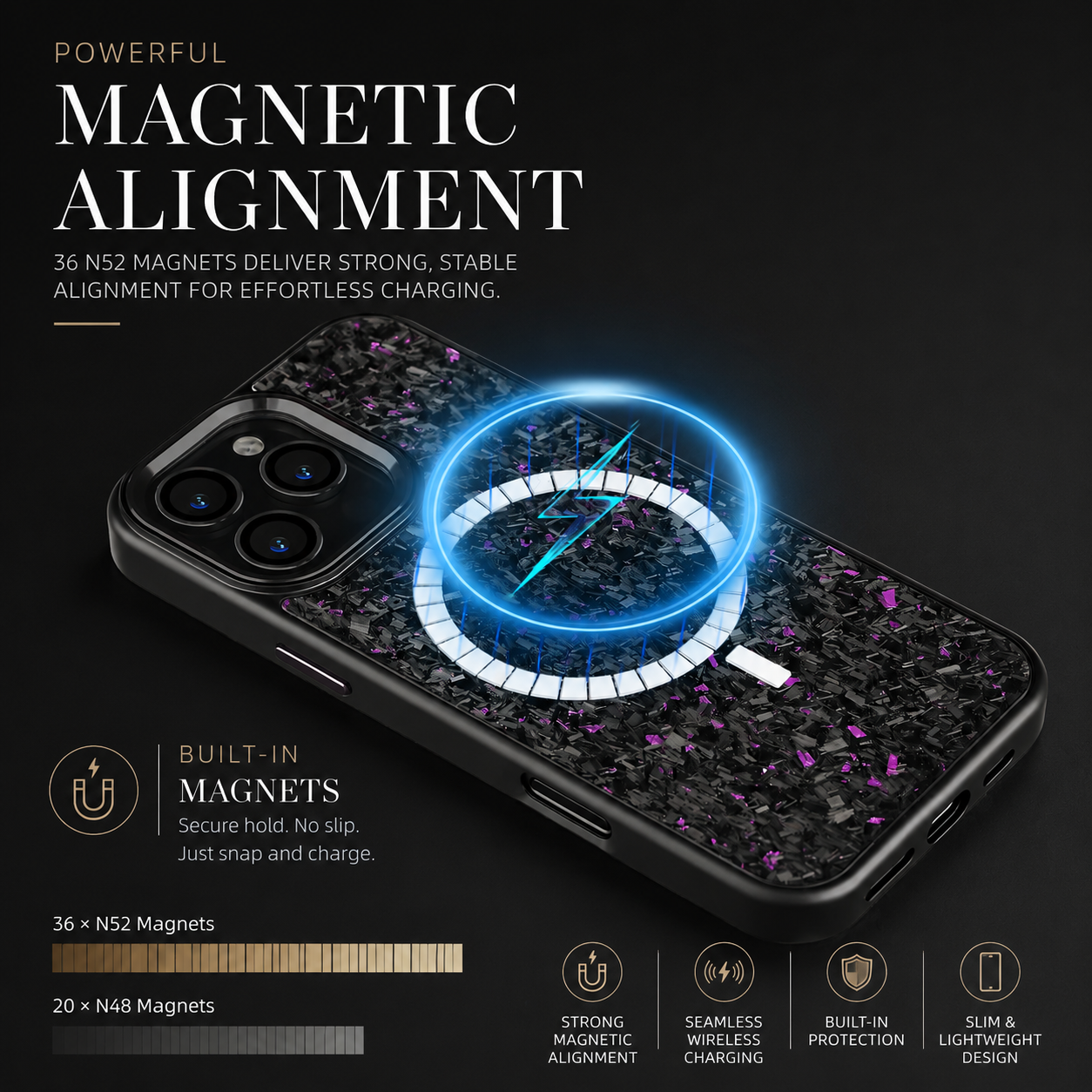 Premium iPhone Case MagSafe Compatible Carbon Fiber Cover Dual Layer Shockproof Metal Lens Guard Anti Scratch Lightweight Full Coverage Design