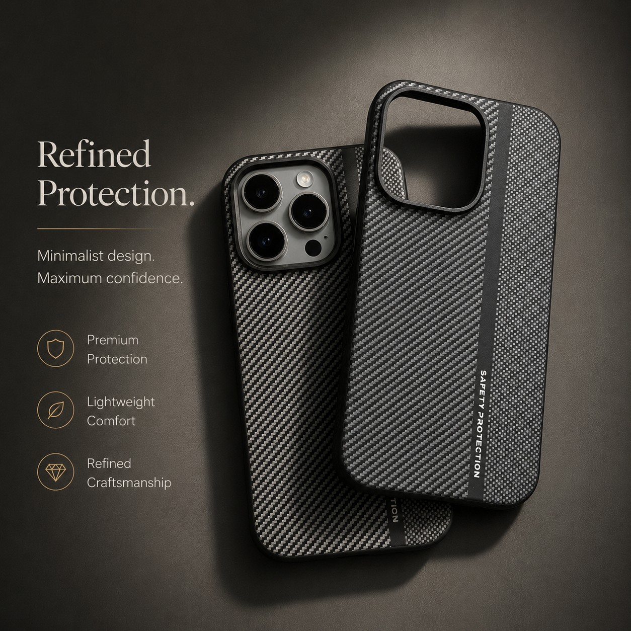 Premium iPhone Case MagSafe Compatible Carbon Fiber Cover Hybrid Shockproof Airbag Corners Metal Camera Guard Anti Fingerprint Slim Design